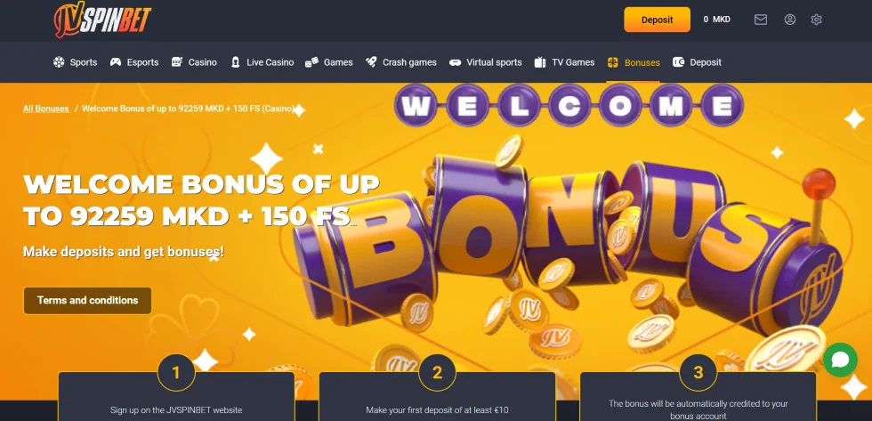 JVSpinBet Casino бонус