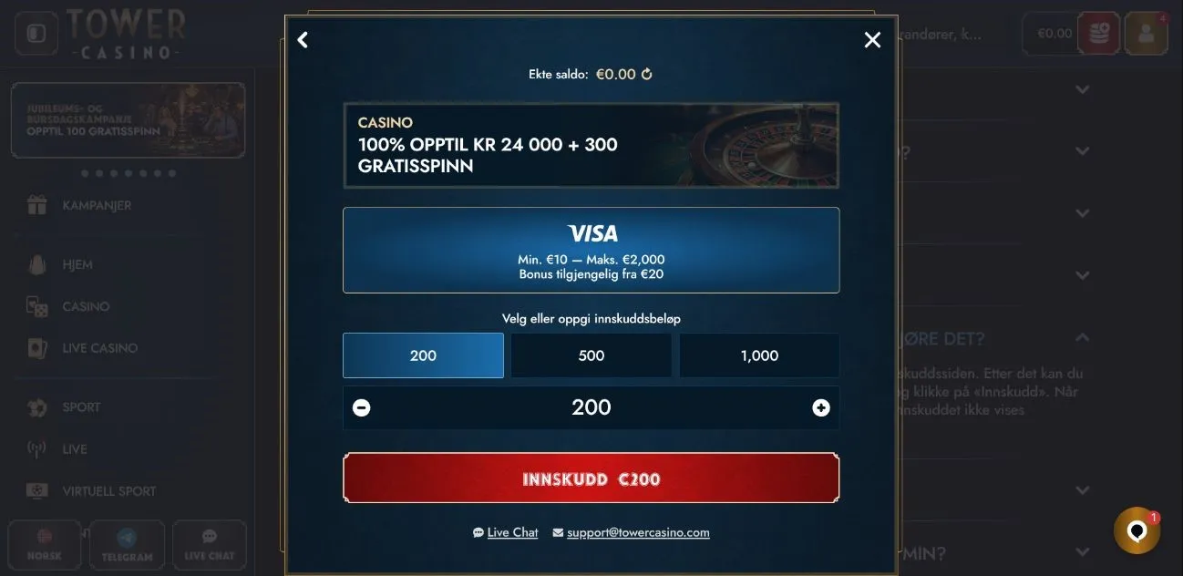 Visa-grenser i kassen med EUR som kontovaluta.