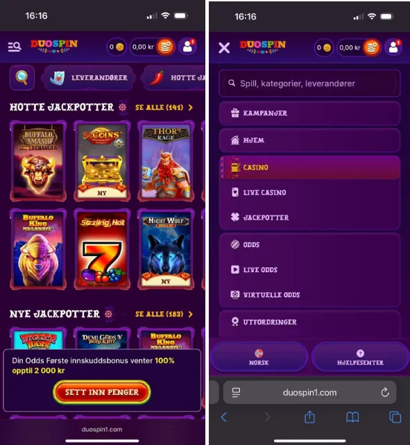Duospin Casino og App
