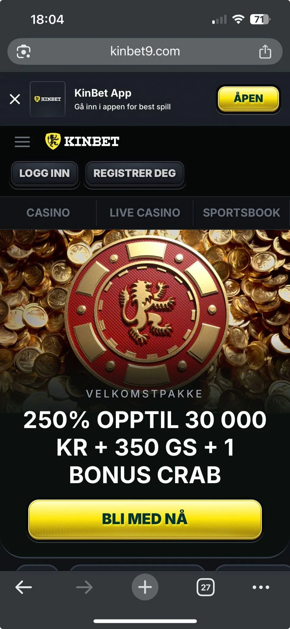 Kinbet casino og app