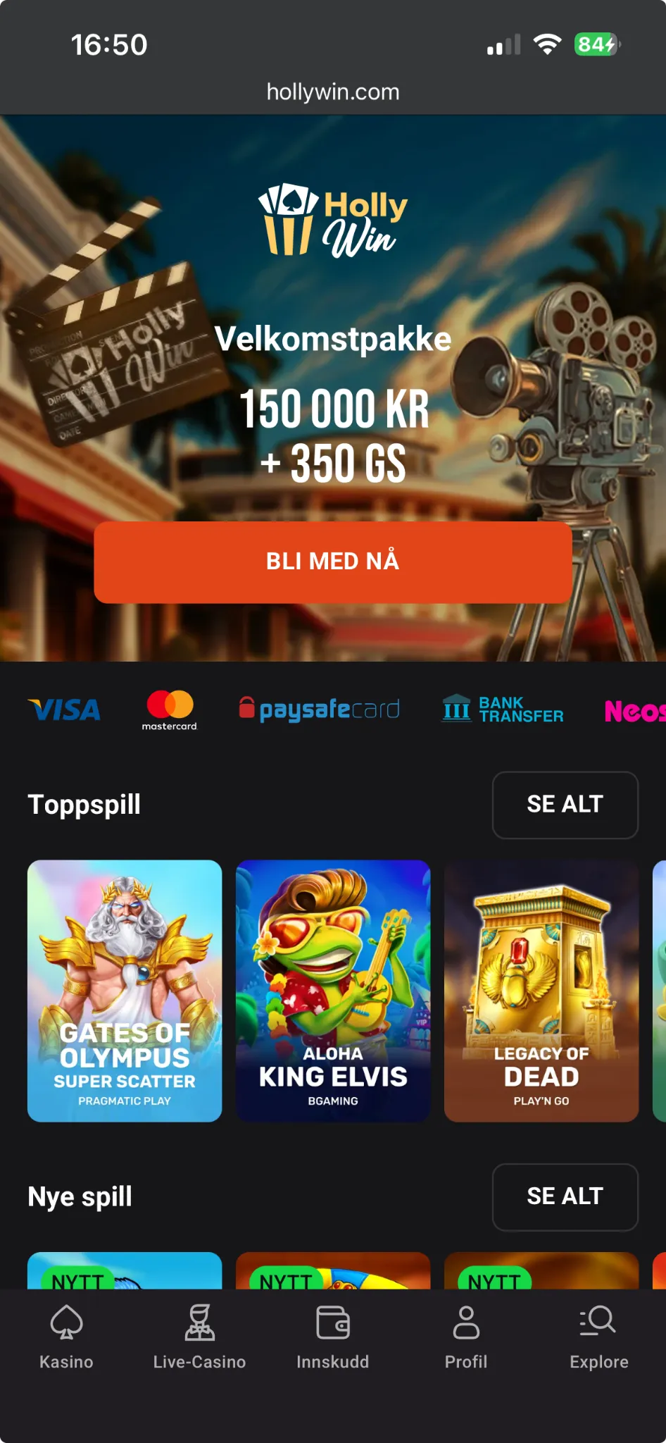Hollywin casino og app