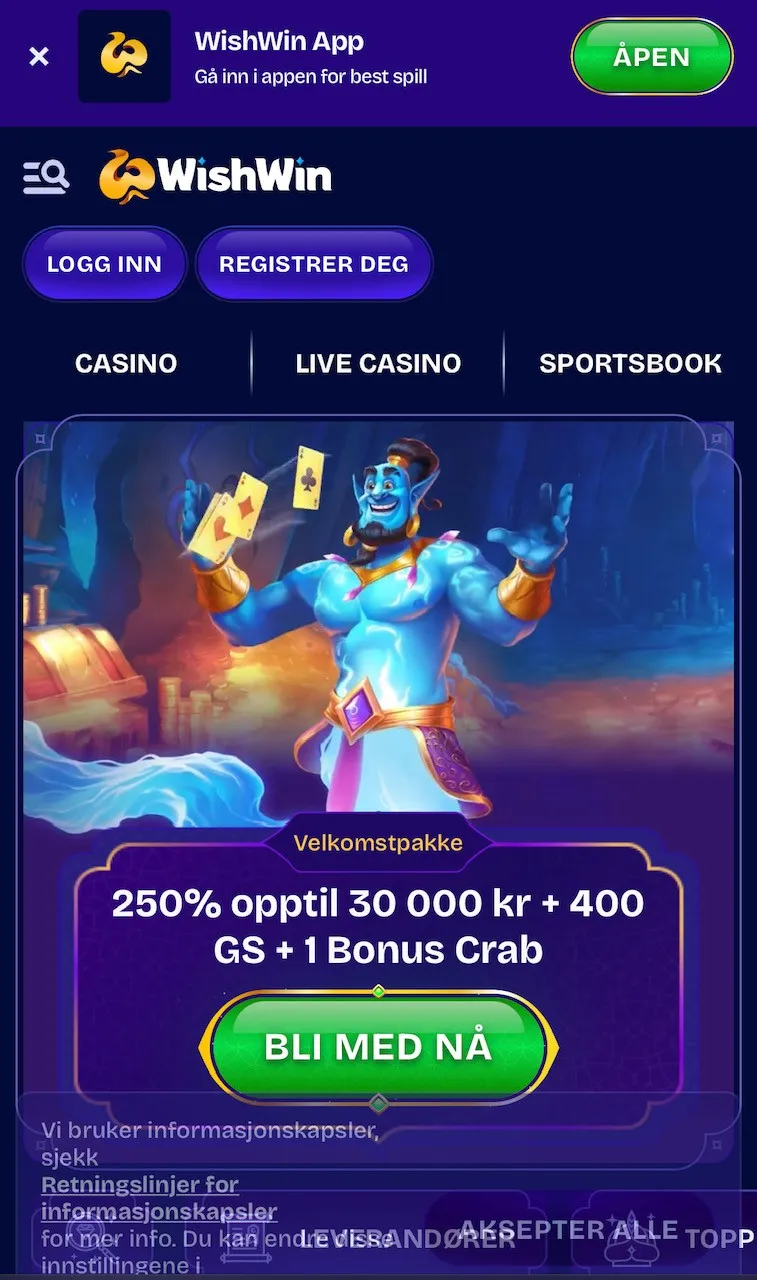 WishWin mobilcasino og app
