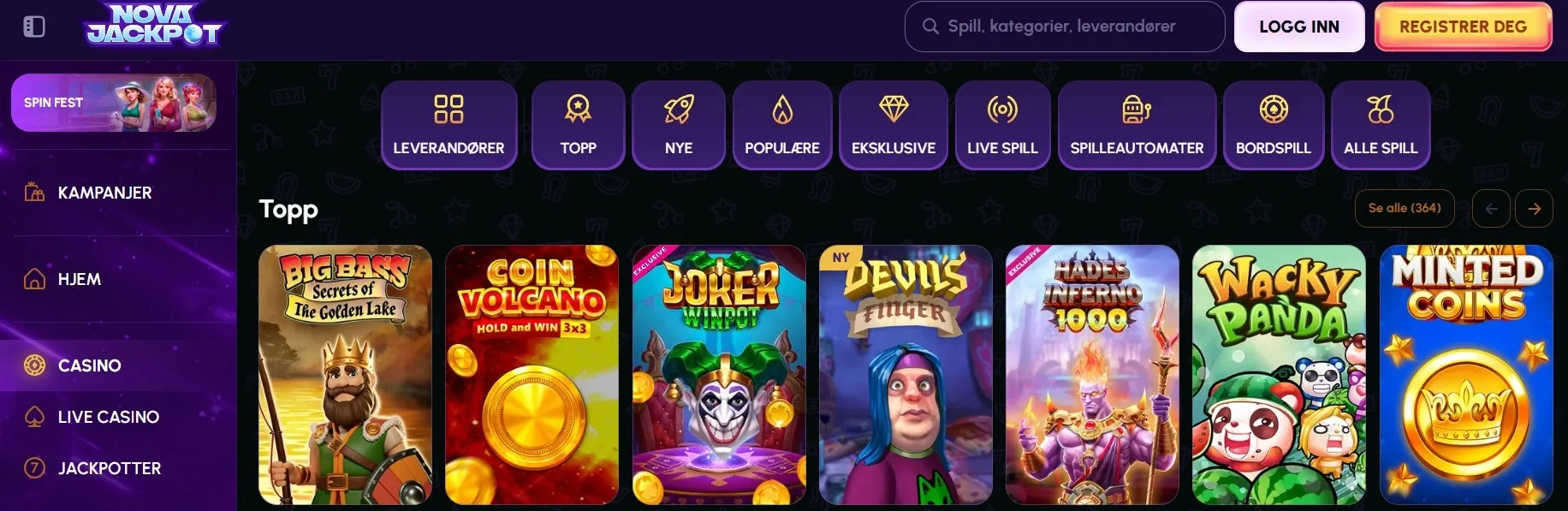 Spillutvalg hos Novajackpot