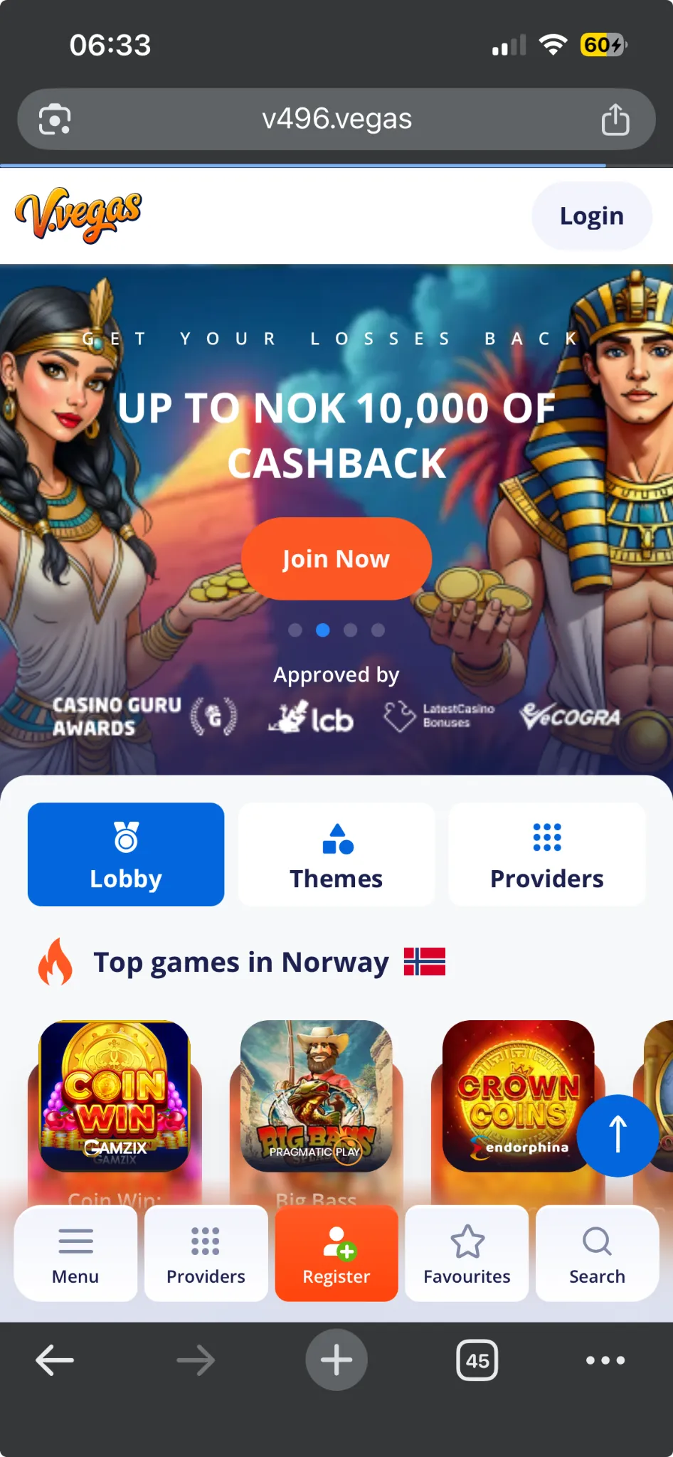 V.Vegas casino og app