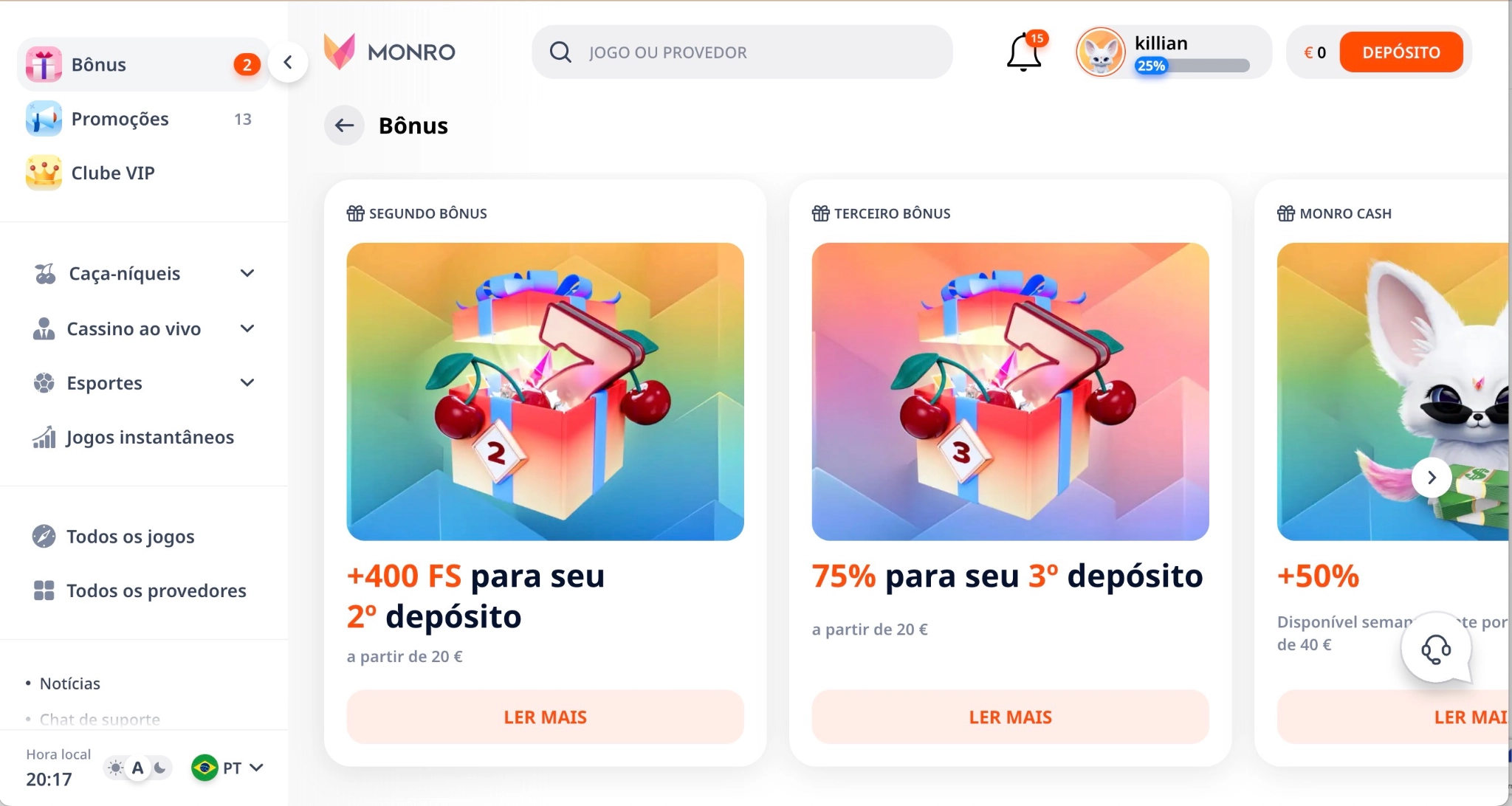 Bónus e promoções