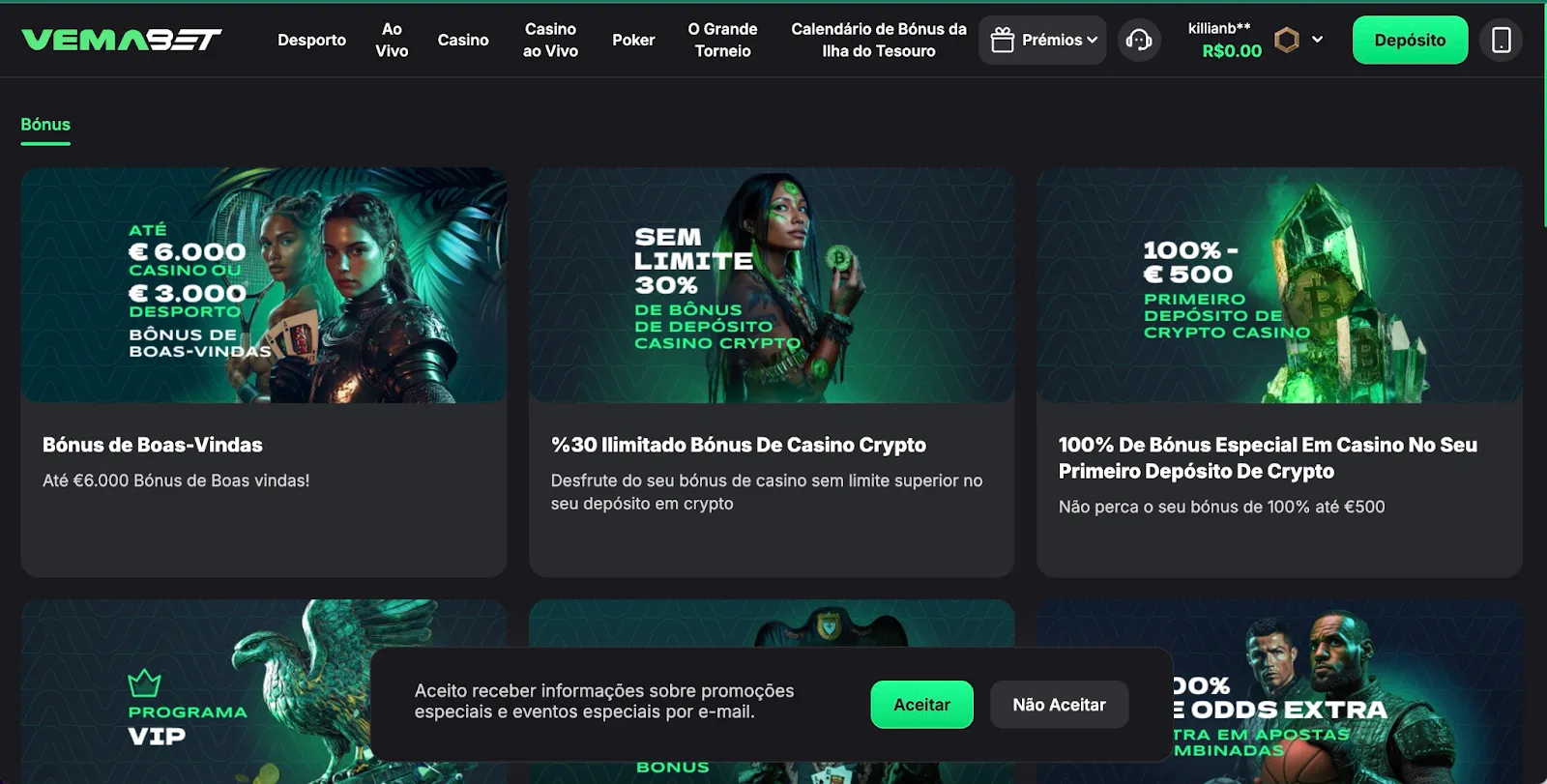 Bónus e promoções Vemabet