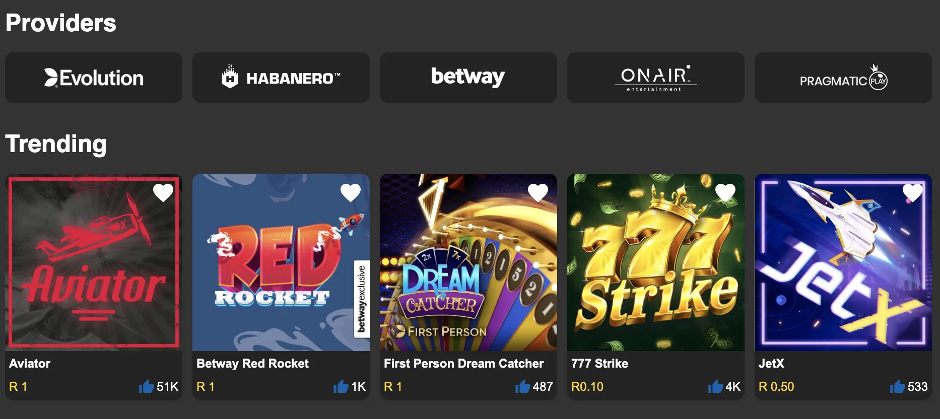 Casino Games Available at Betway