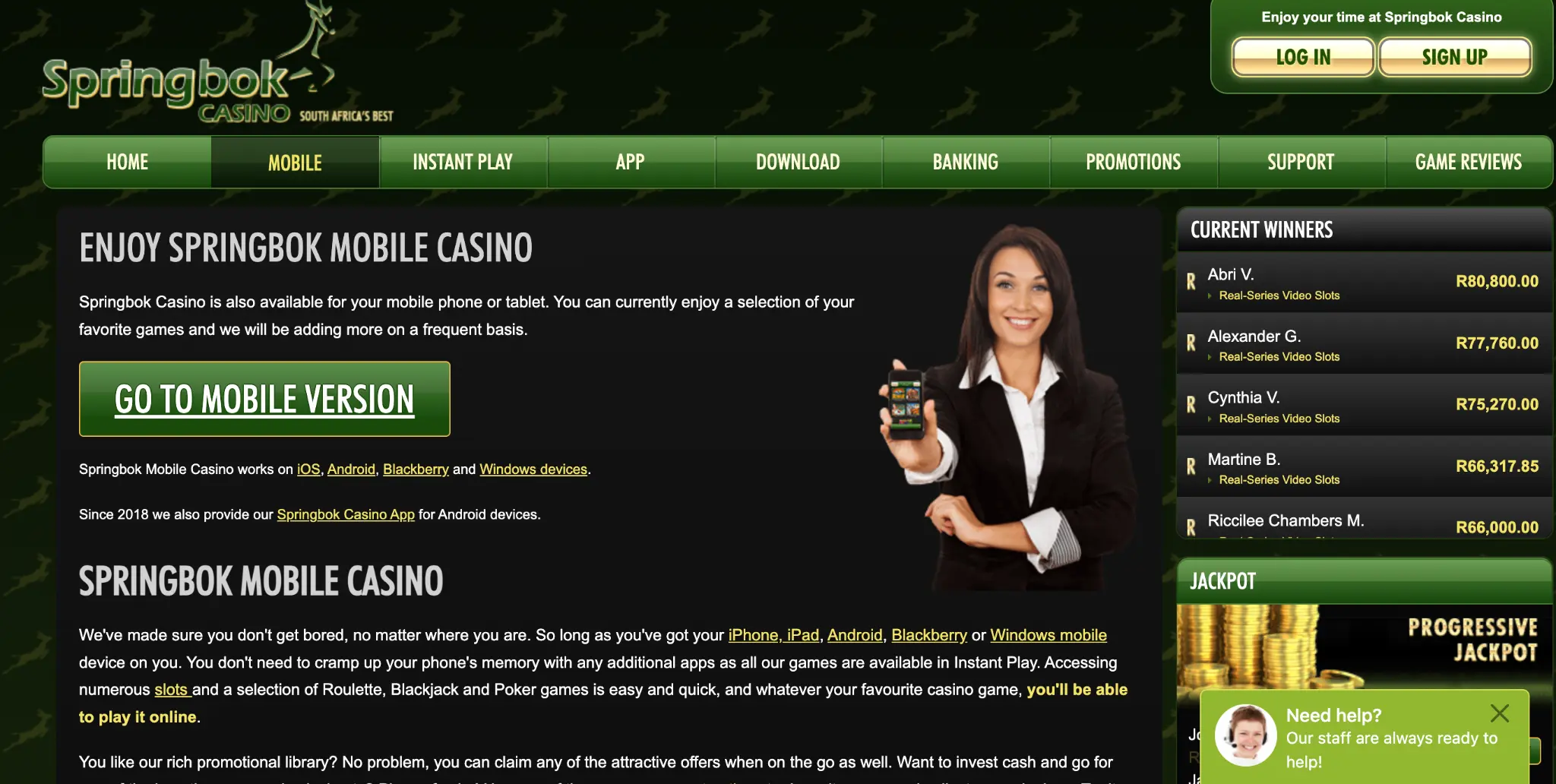 Springbok Mobile Casino and App