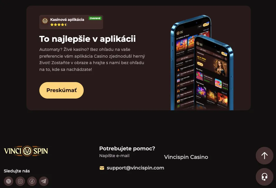 Vincispin casino mobilná verzia a aplikácia