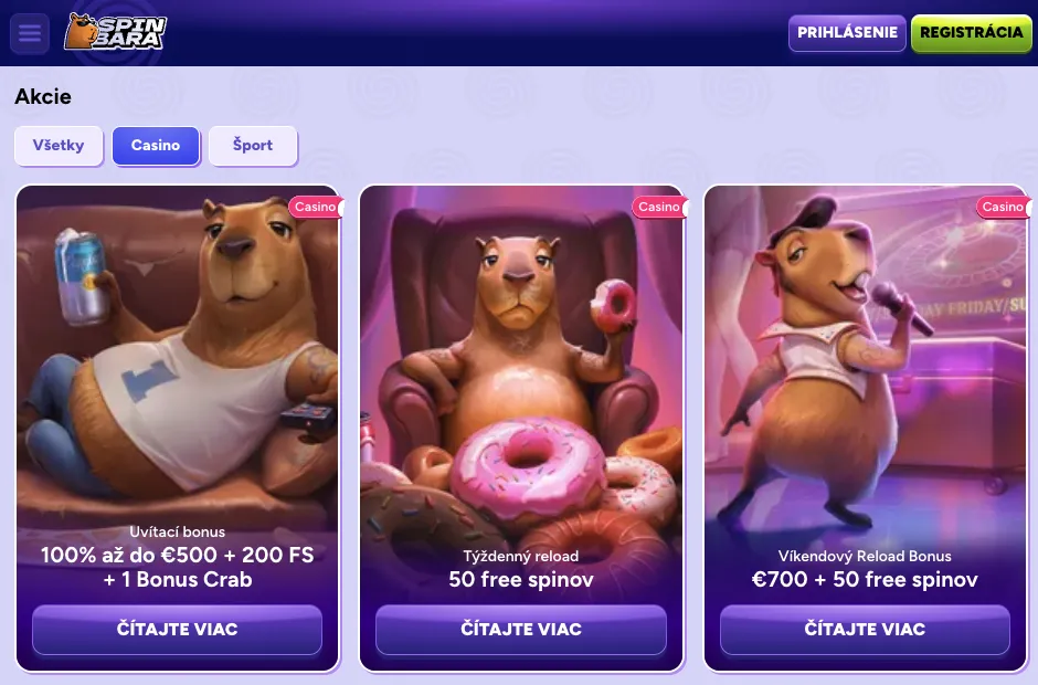 Spinbara casino bonusy a promá