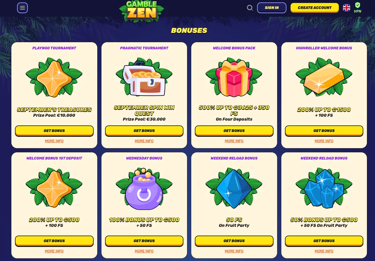 Gamblezen kasínové bonusy a promá