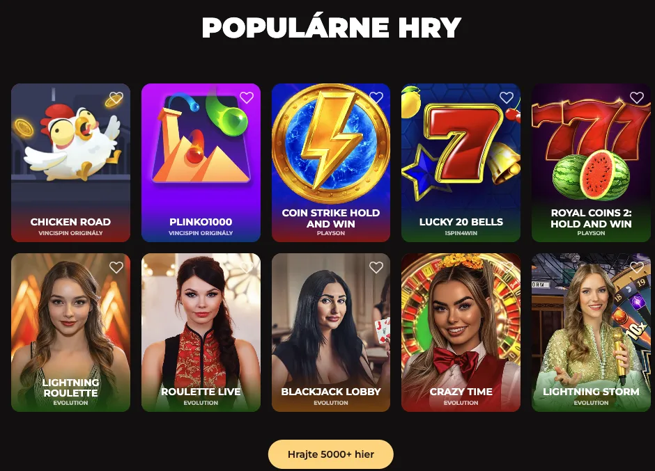 Vincispin casino výber hier