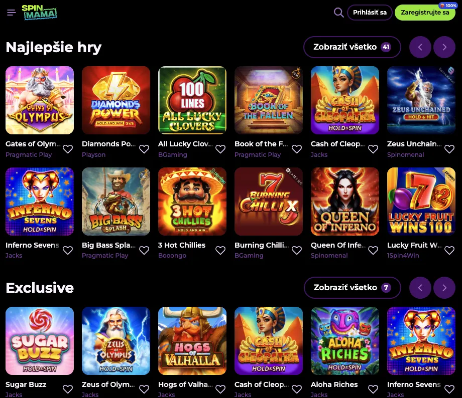 Spinmama casino výber hier