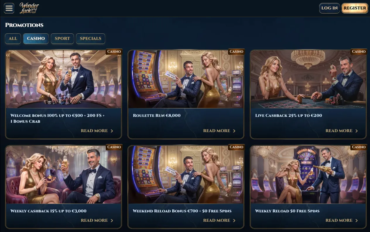 Wonder Luck kasínové bonusy a promá