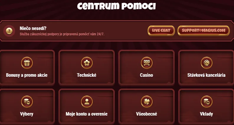 Zákaznícka podpora Magius Casino