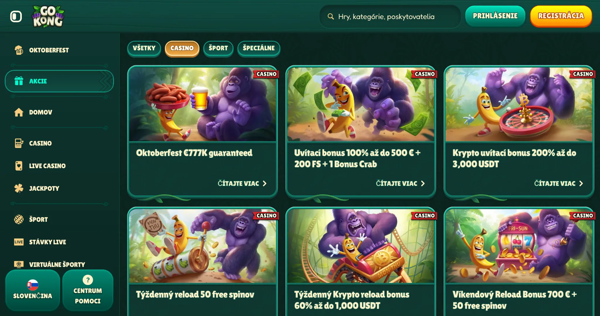 GoKong casino bonusy a promá