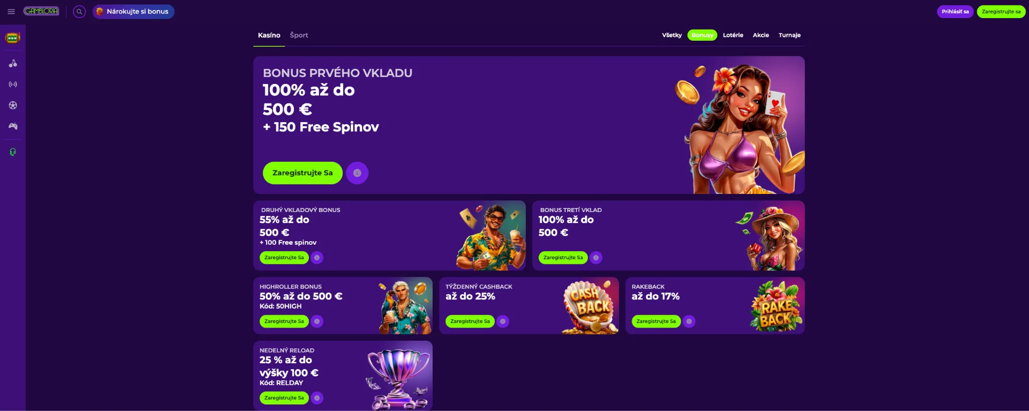 Gambloria kasínové bonusy a promá