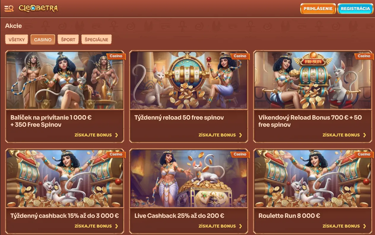 Cleobetra casino bonusy a promá