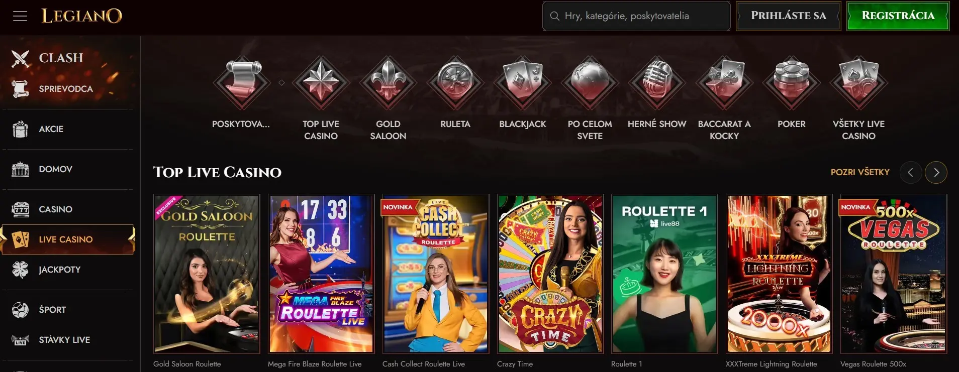 Legiano casino výber hier