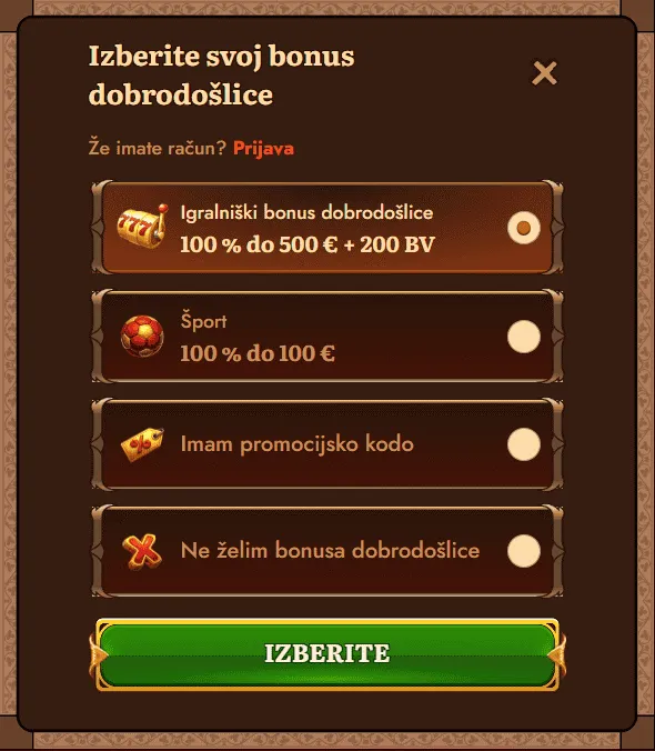 WildRobin registracija &ndash; prijavni podatki
