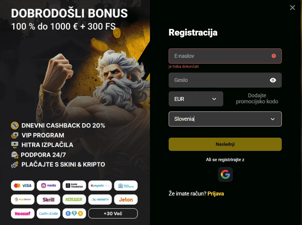 Registracija na Betibet - Korak 2