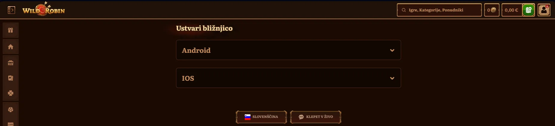 WildRobin mobilna spletna aplikacija za Android in iOS