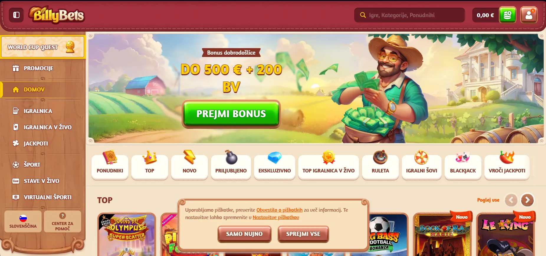 Domača stran igralnice BillyBets v sloven&scaron;čini