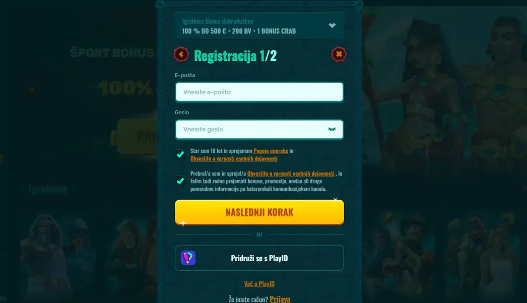 Izpolnite prvi del registracijskega obrazca