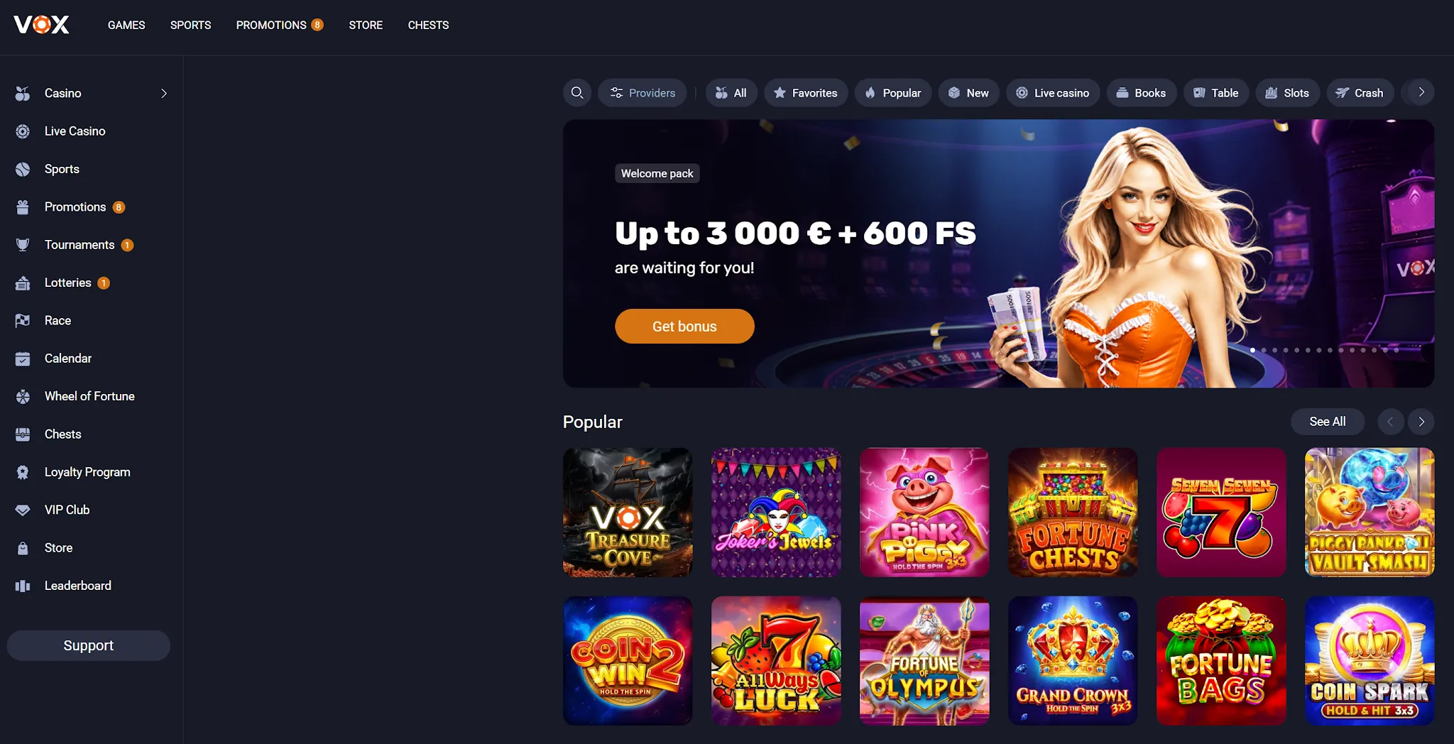 Domača stran Vox Casino