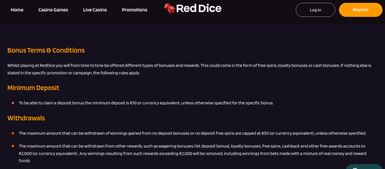 red dice inzetvereisten