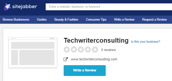 Techwriterconsulting.com doesn't have reviews on SiteJabber.