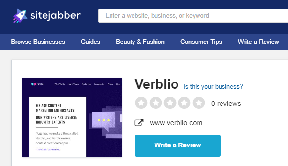 Verblio.com doesn't have reviews on SiteJabber.