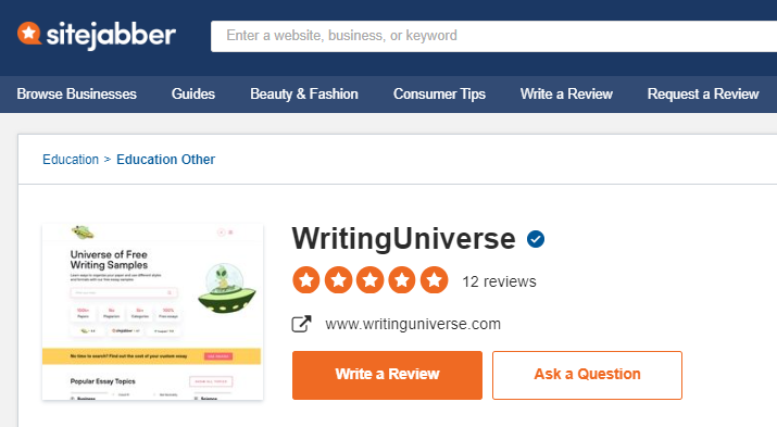 Writinguniverse.com reviews on SiteJabber.
