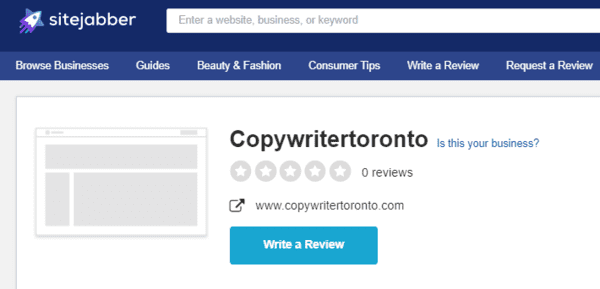 Copywritertoronto.com doesn't have reviews on SiteJabber.