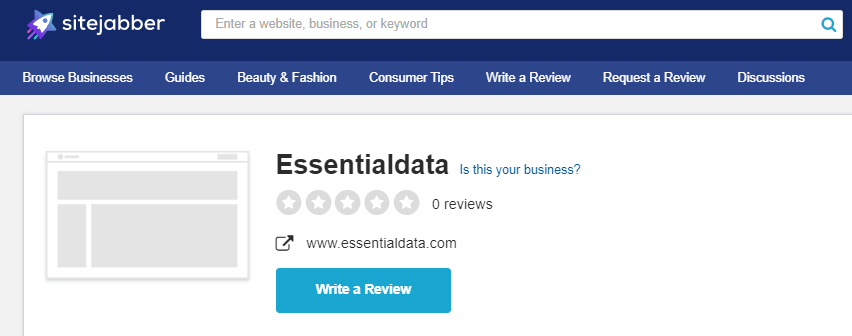 Essentialdata.com doesn't have reviews on SiteJabber.