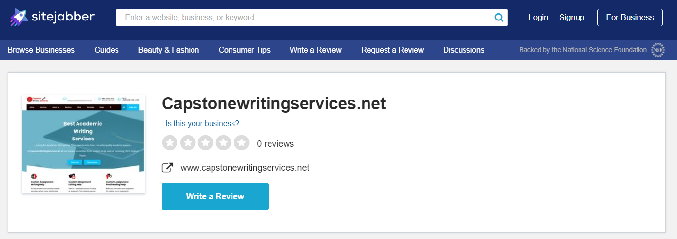 Capstonewritingservices.net doesn't have reviews on SiteJabber.