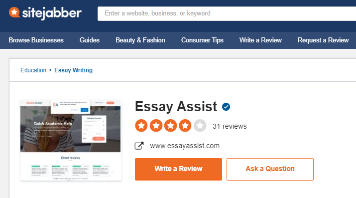 Essayassist.com reviews on SiteJabber.