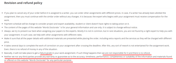 Wordsdoctorate.com have tricky refund terms.