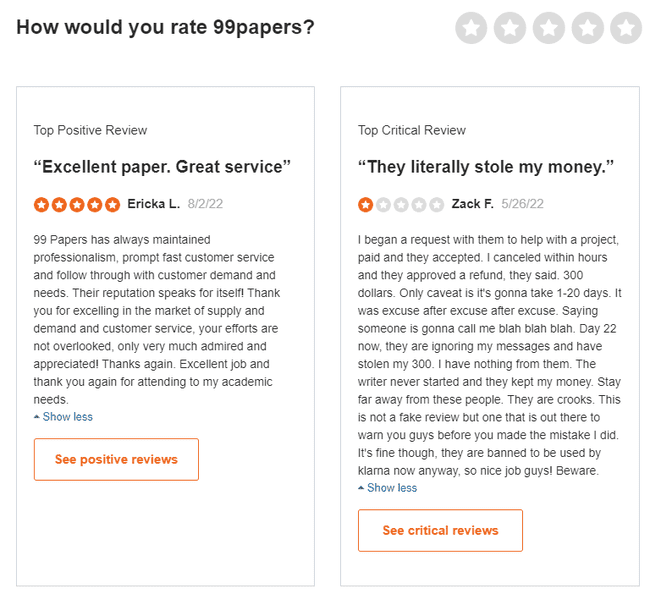 99papers reviews on SiteJabber 