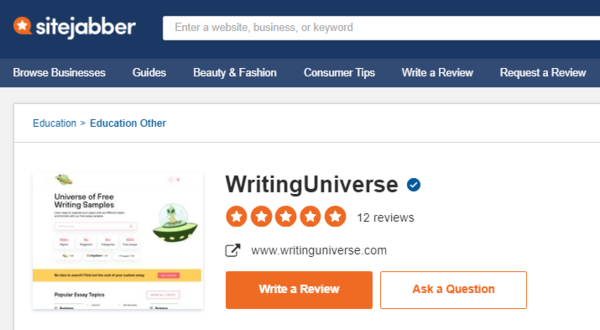 Writinguniverse.com reviews on SiteJabber.