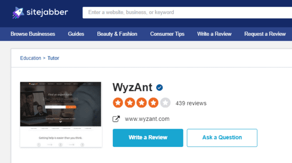 Wyzant.com reviews on SiteJabber.