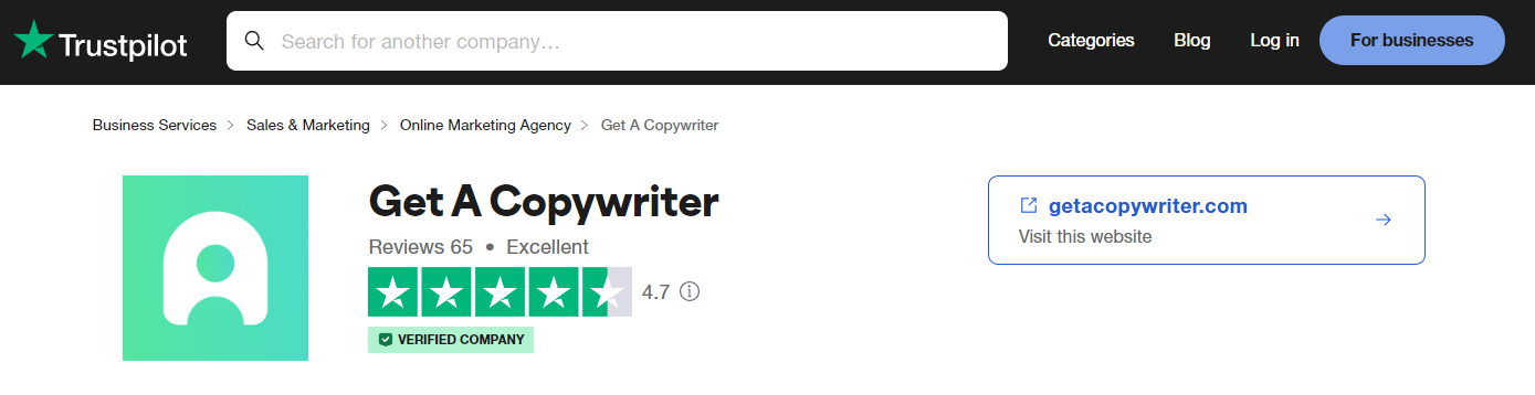 Getacopywriter.com reviews on Trustpilot.