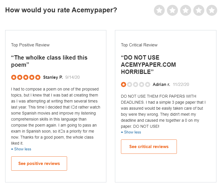 Acemypaper.com have both positive and negative reviews on SiteJabber.