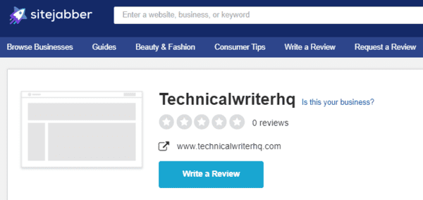 Technicalwriterhq.com doesn't have reviews on SiteJabber.