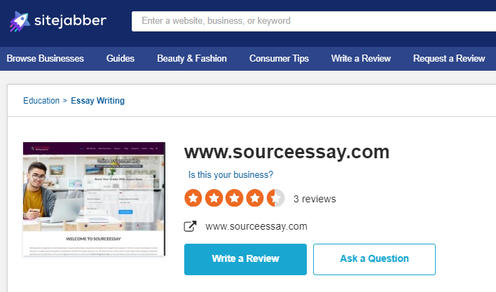 Sourceessay.com reviews on SiteJabber.
