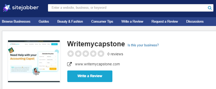 Writemycapstone.com doesn't have reviews on SiteJabber.