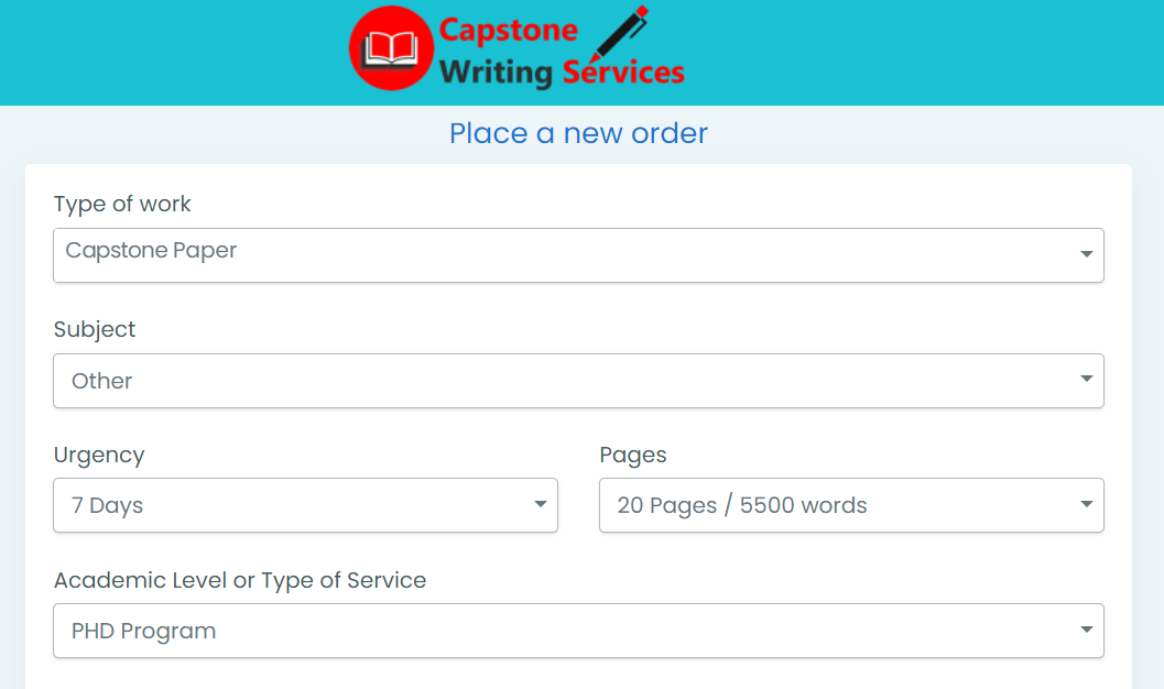 Order form on Capstonewritingservices.net