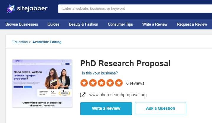 Phdresearchproposal.org reviews on SiteJabber.