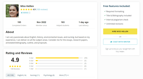 Detailed writer profile on Studyclerk.com