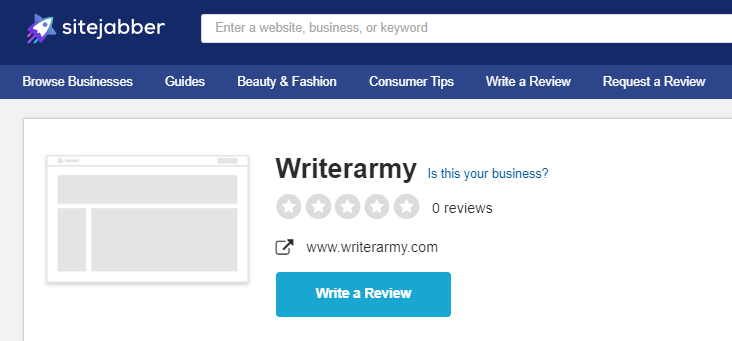 Writerarmy.com doesn't have reviews on SiteJabber.